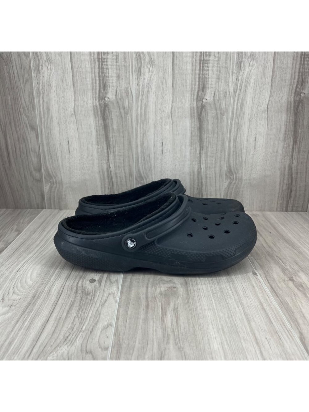 Crocs Lined Clogs Mens 12 Black Rubber Slip On Dual Comfort Shoes